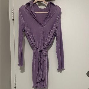 Purple Button-Up Dress with Tie Waist